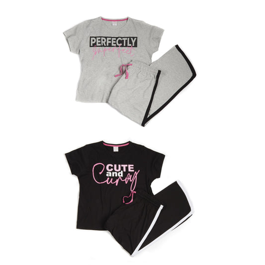 Ladies Curve Collection Varsity Style Slogan Pyjama Set ~ UK 16-26