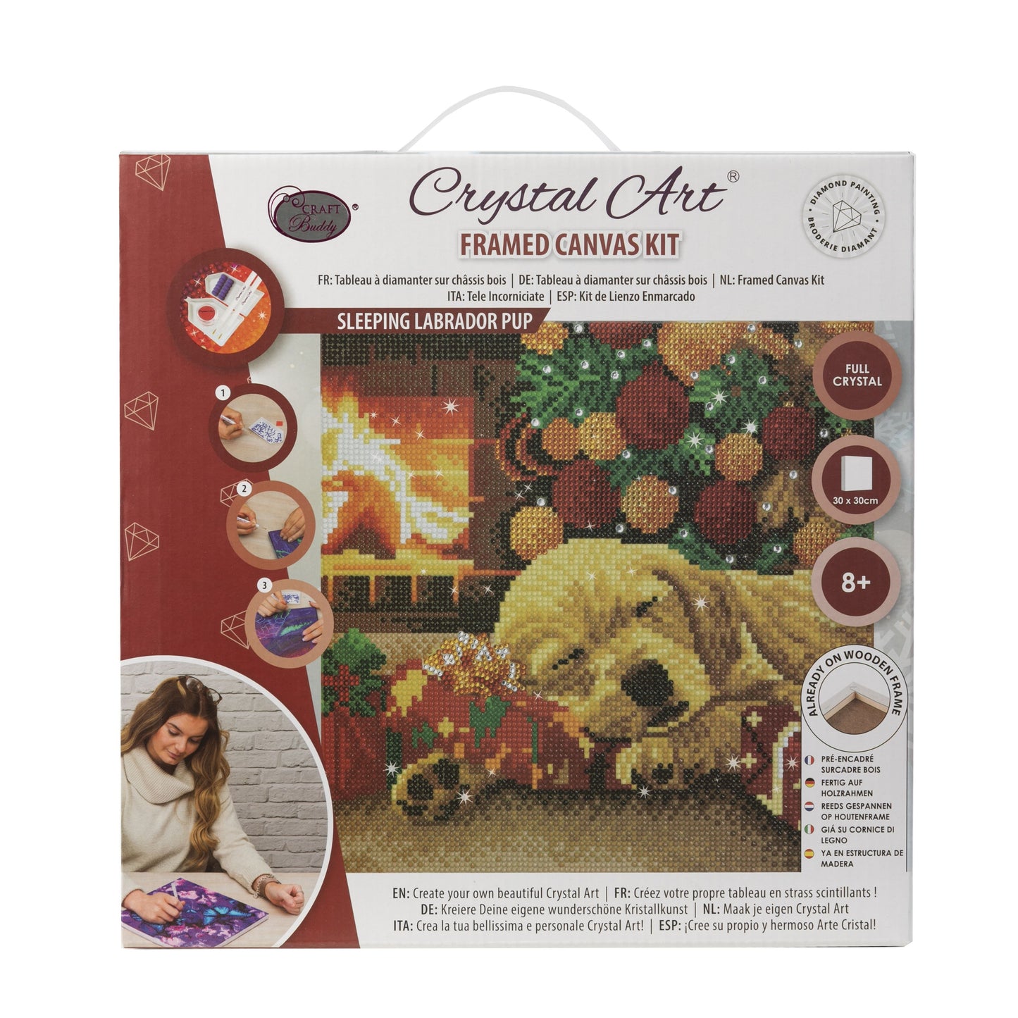 Craft Buddy Full Crystal Mounted Crystal Art Kit 30cm x 30cm - Sleeping Labrador Pup