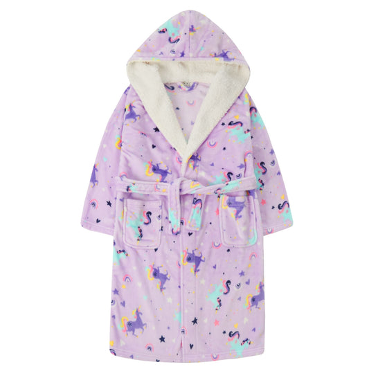 Childrens Unicorn Print Fleece Dressing Gown ~ 2-13 years