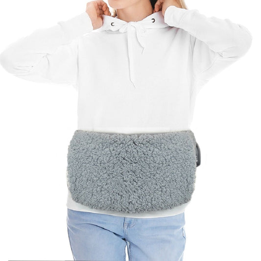 1L Hot Water Bottle with Wrap Around Grey Teddy Fleece Cover