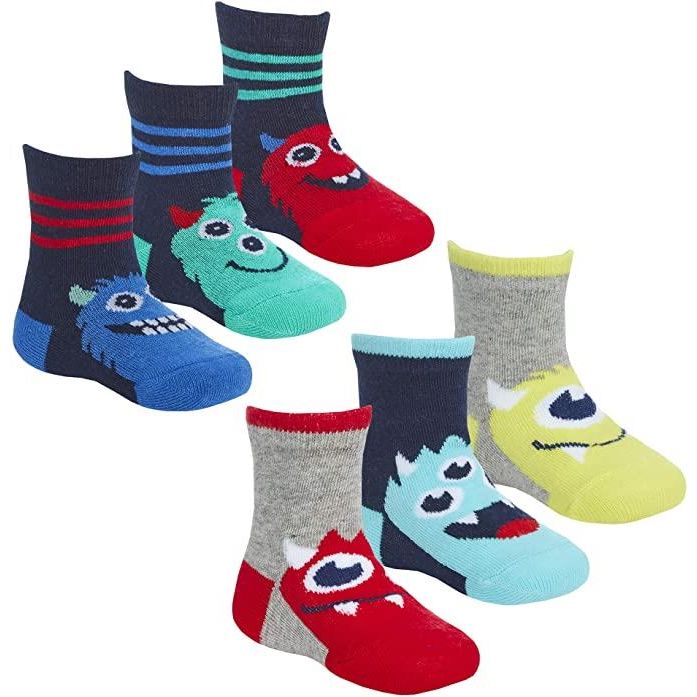 Babies 6 Pk of Monster Face Design Socks