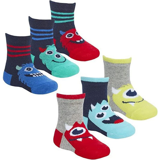 Babies 6 Pk of Monster Face Design Socks