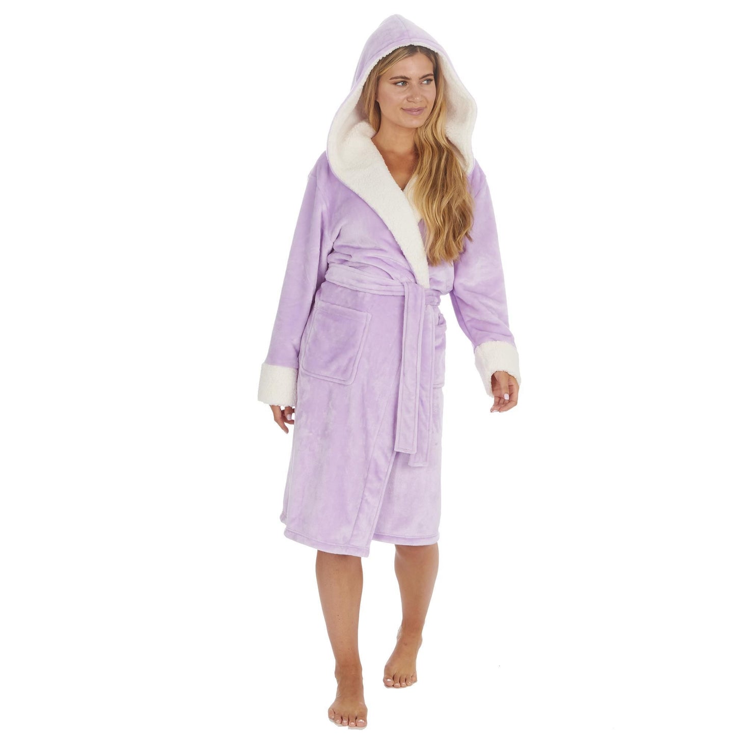 Ladies Soft Shimmer Effect Fleece Dressing Gown with Borg Fleece Trim ~ S-XL