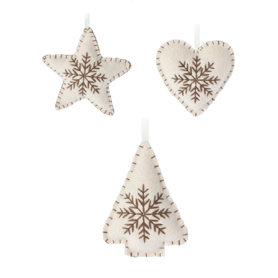 Set of 3 Shabby Chic Fabric Christmas Tree Decorations