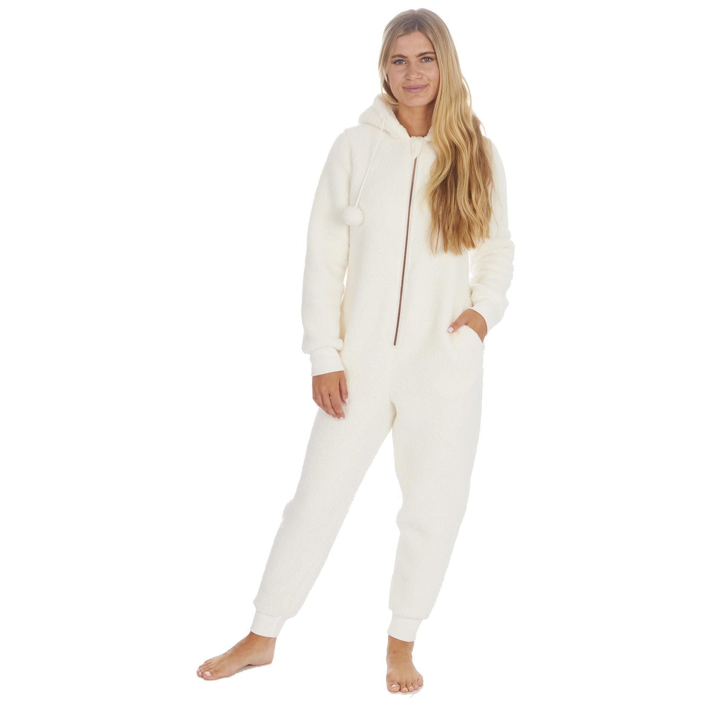 Ladies Warm Winter Plain Borg Fleece Onezee ~ S-XL