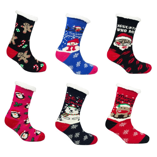 Ladies Novelty Christmas Fleece Lined Slipper Socks