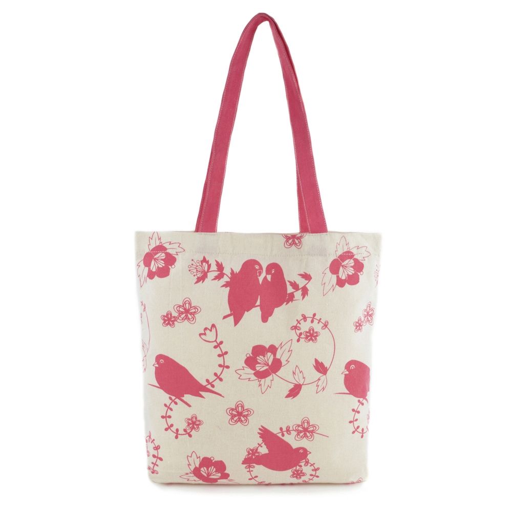Cotton Canvas Bird Print Shopper Bag