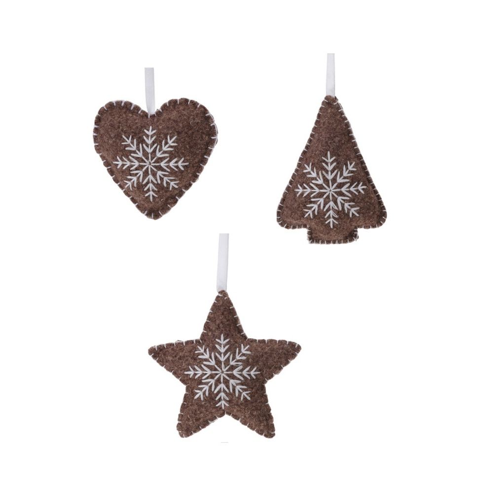 Set of 3 Shabby Chic Fabric Christmas Tree Decorations