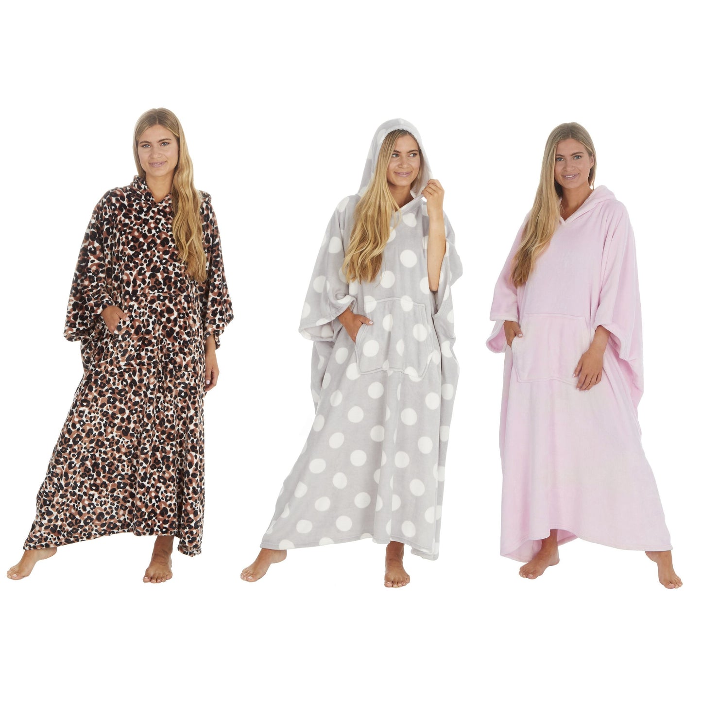 Ladies Long Hooded Fleece Poncho / Wearable Blanket