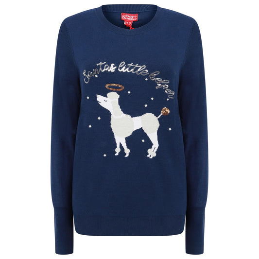 Ladies Santas Little Helper Knitted Christmas Jumper