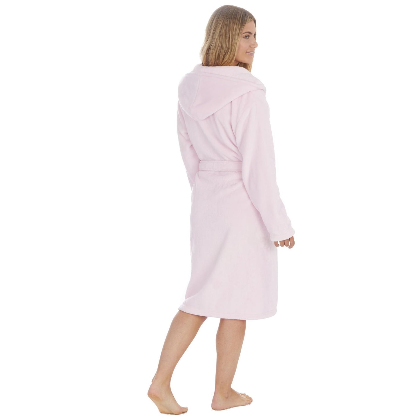 Ladies Plain Flannel Fleece Hooded Dressing Gown ~ S-XL