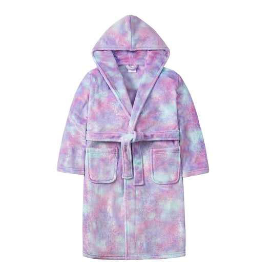 Childrens Mystical Rainbow Glitter Print Plush Fleece Dressing Gown ~ 2-13 years