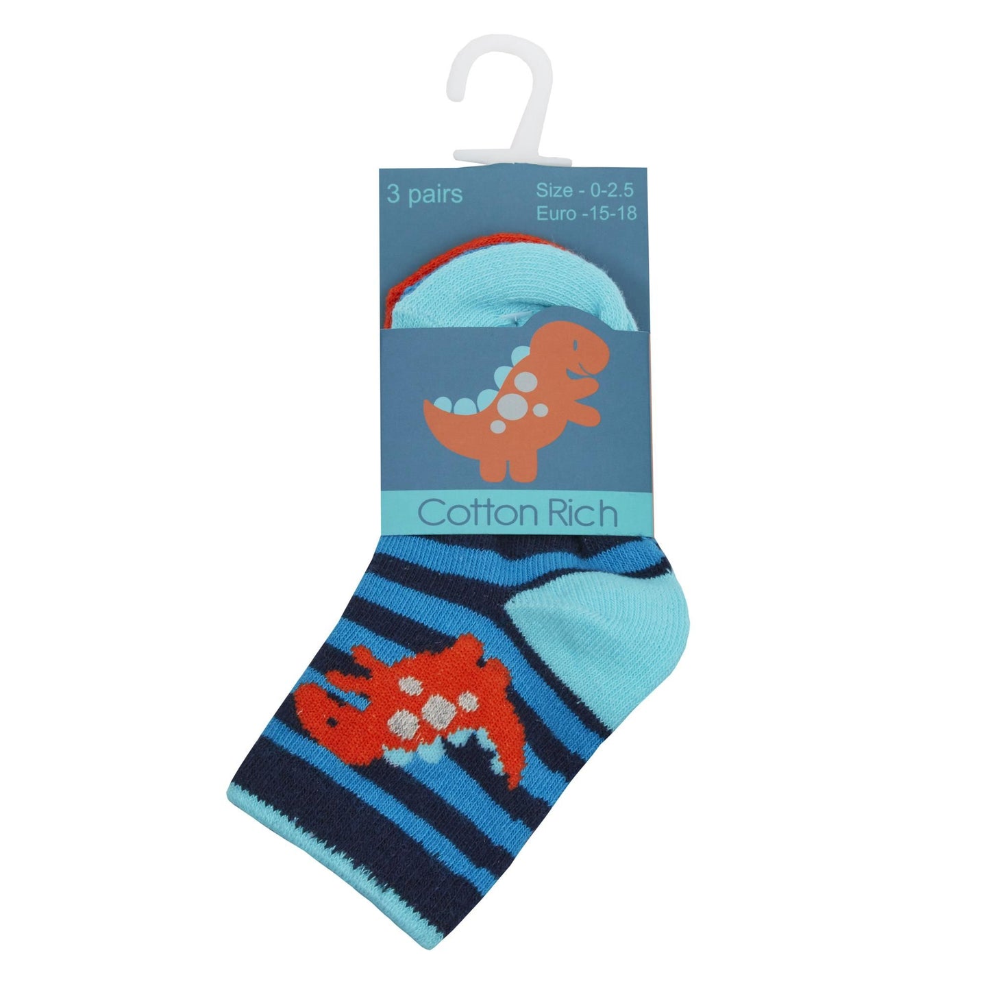 Babies 3 Pack of Dinosaur Design Socks