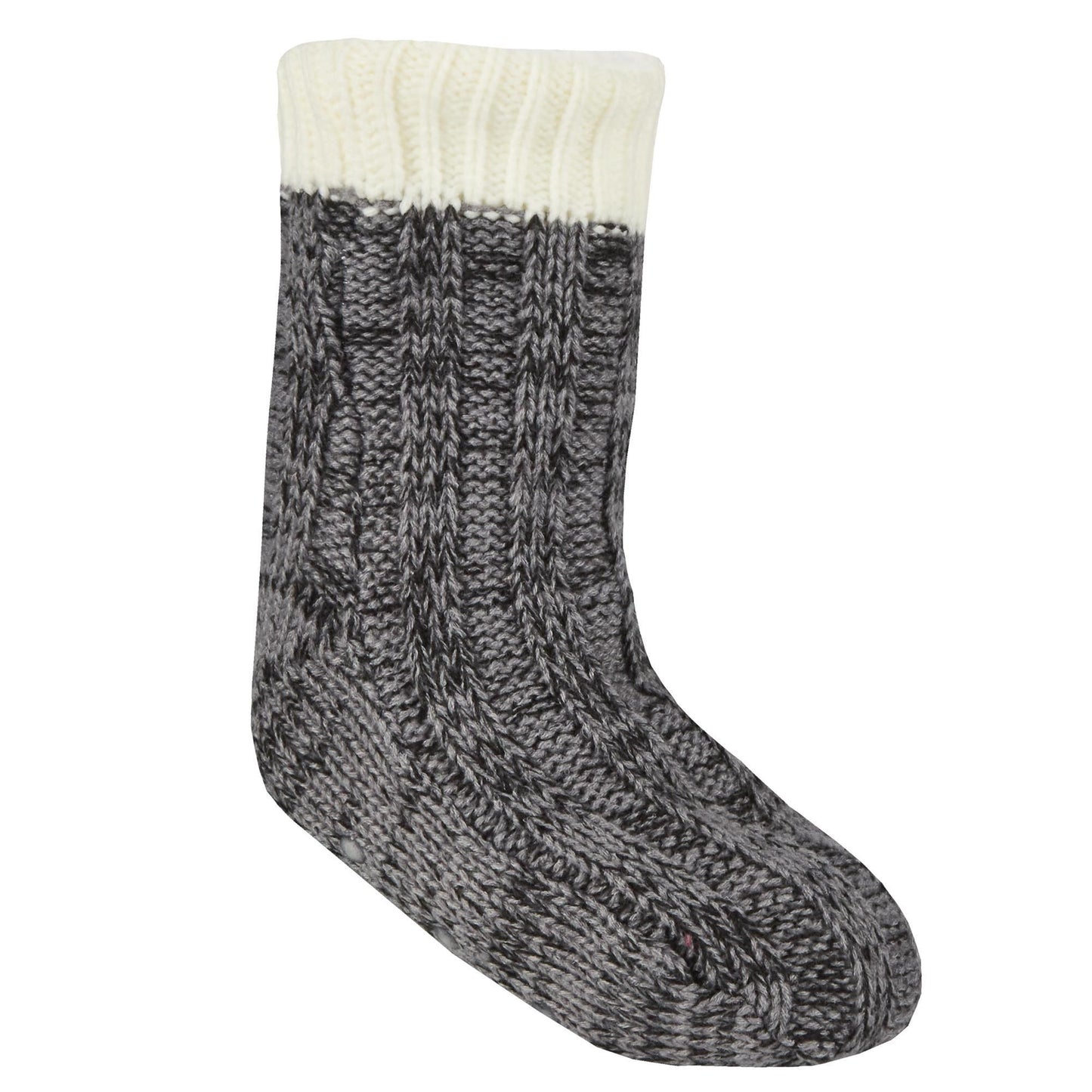 Childrens Chunky Knit Fully Fleece Lined Winter Slipper Socks