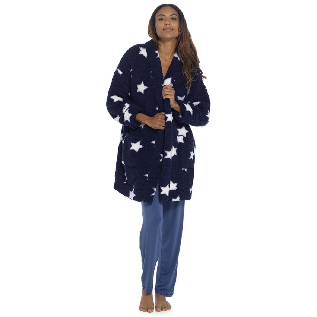 Ladies Sherpa Fleece Fluffy Edge to Edge Cardi Gown
