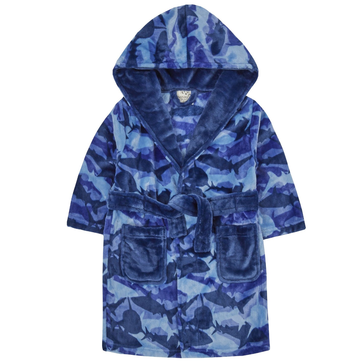 Childrens Fleece Dressing Gown Blue Shark Camo ~ 2-13 years