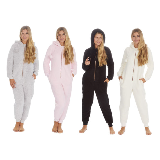 Ladies Warm Winter Plain Borg Fleece Onezee ~ S-XL