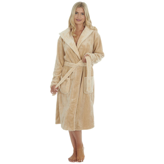 Ladies Fleece Dressing Gown with Fox Design Hood - S-XL