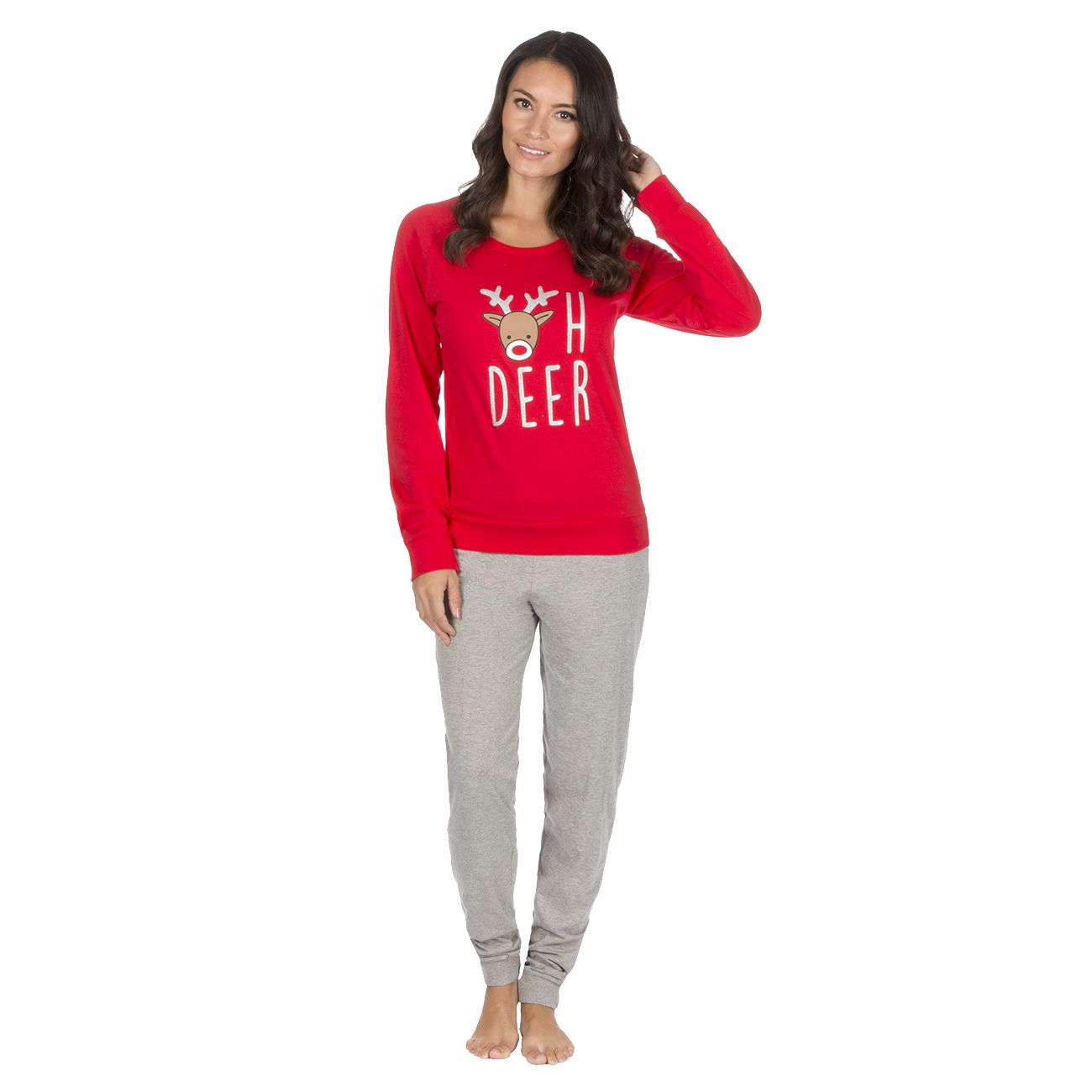 Ladies Christmas Jersey Pyjamas Set