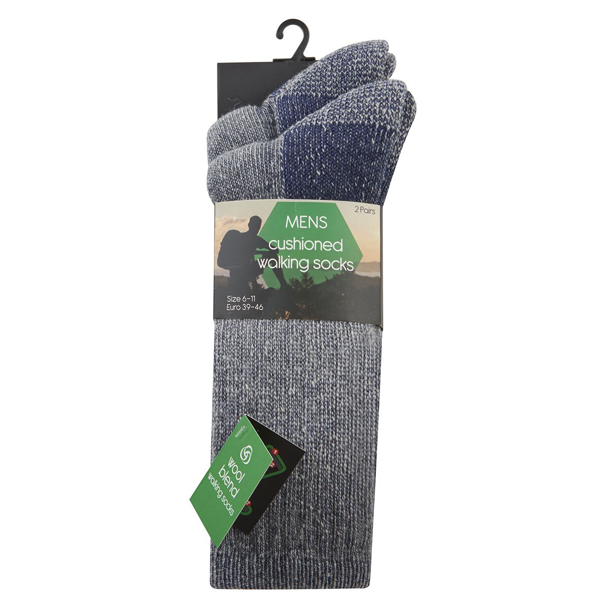 Mens 2 Pack Cushioned Walking Socks