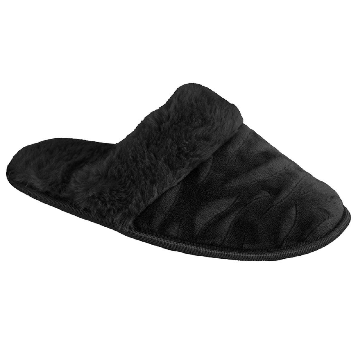 Ladies Faux Fur Lined Zebra Print Mule Slipper