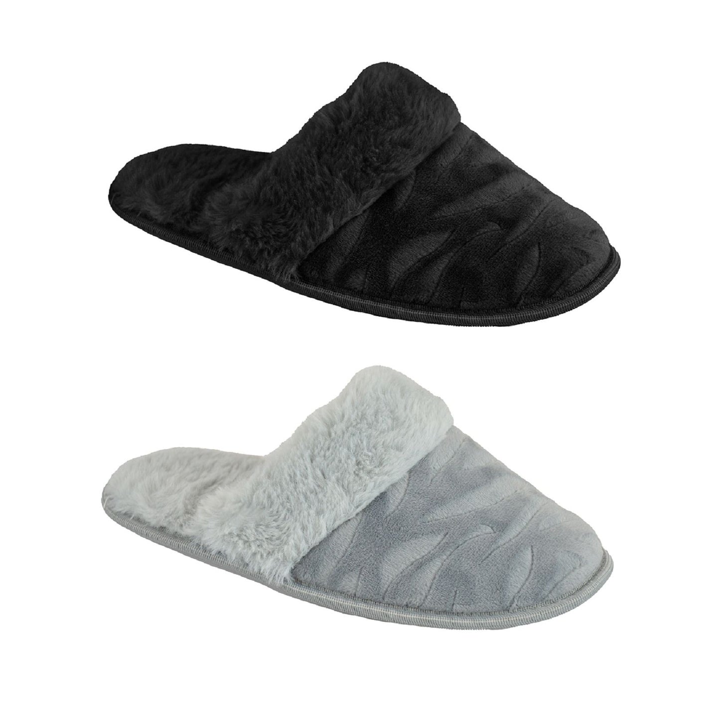 Ladies Faux Fur Lined Zebra Print Mule Slipper