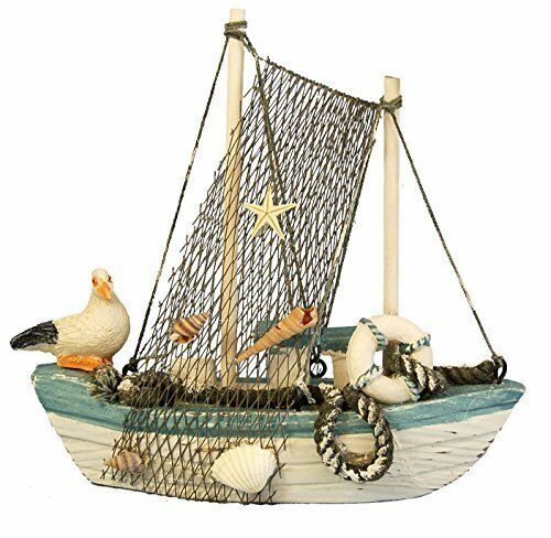 Ornament/Decoration/Statue/Figurine - WOODEN FISHING BOAT with SEAGULL