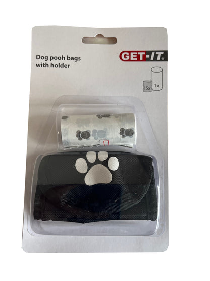 Dog Waste Bag Holder Pouch with Paw Print Design and 15 Bags