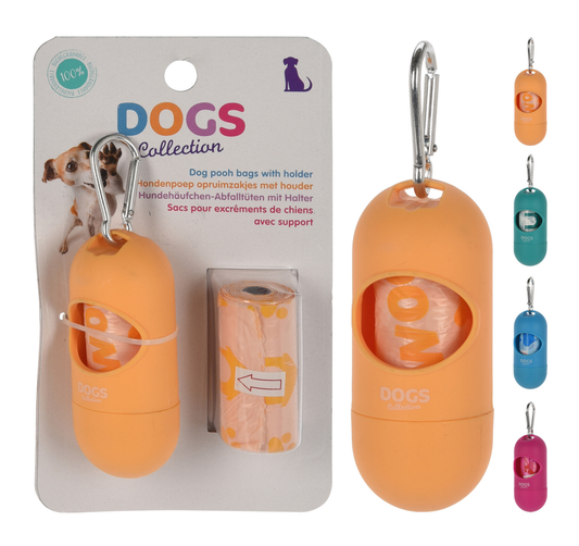 Dog Waste Bag Holder Pod with Metal Leash Clip and 30 Biodegradable Bags