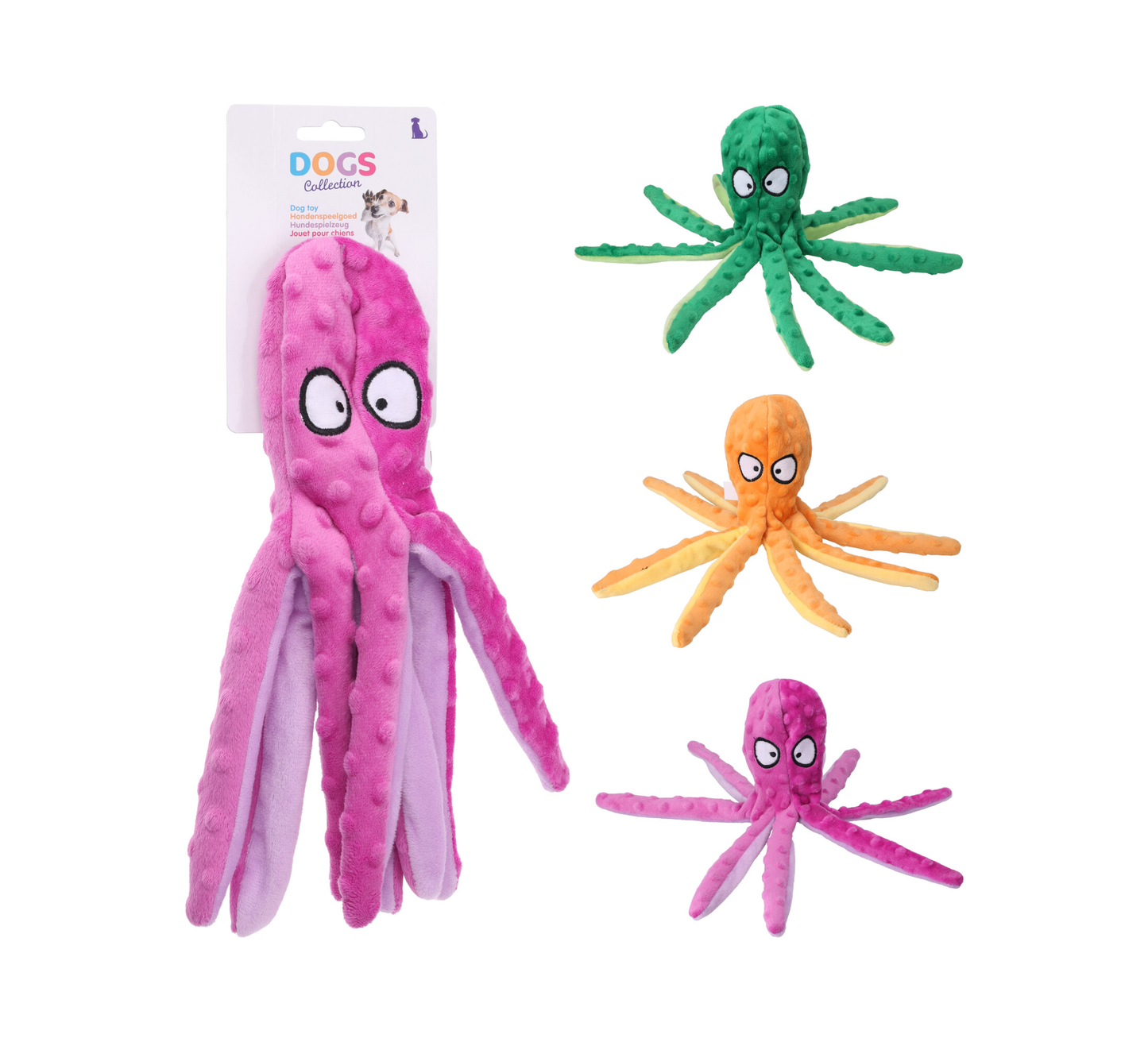 Large Octopus Dog Toy with Squeaker and Crinkle Legs