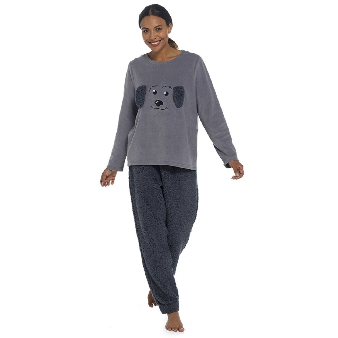 Ladies Cockapoo Grey Fleece Pyjama Set with Sherpa Fleece Bottoms