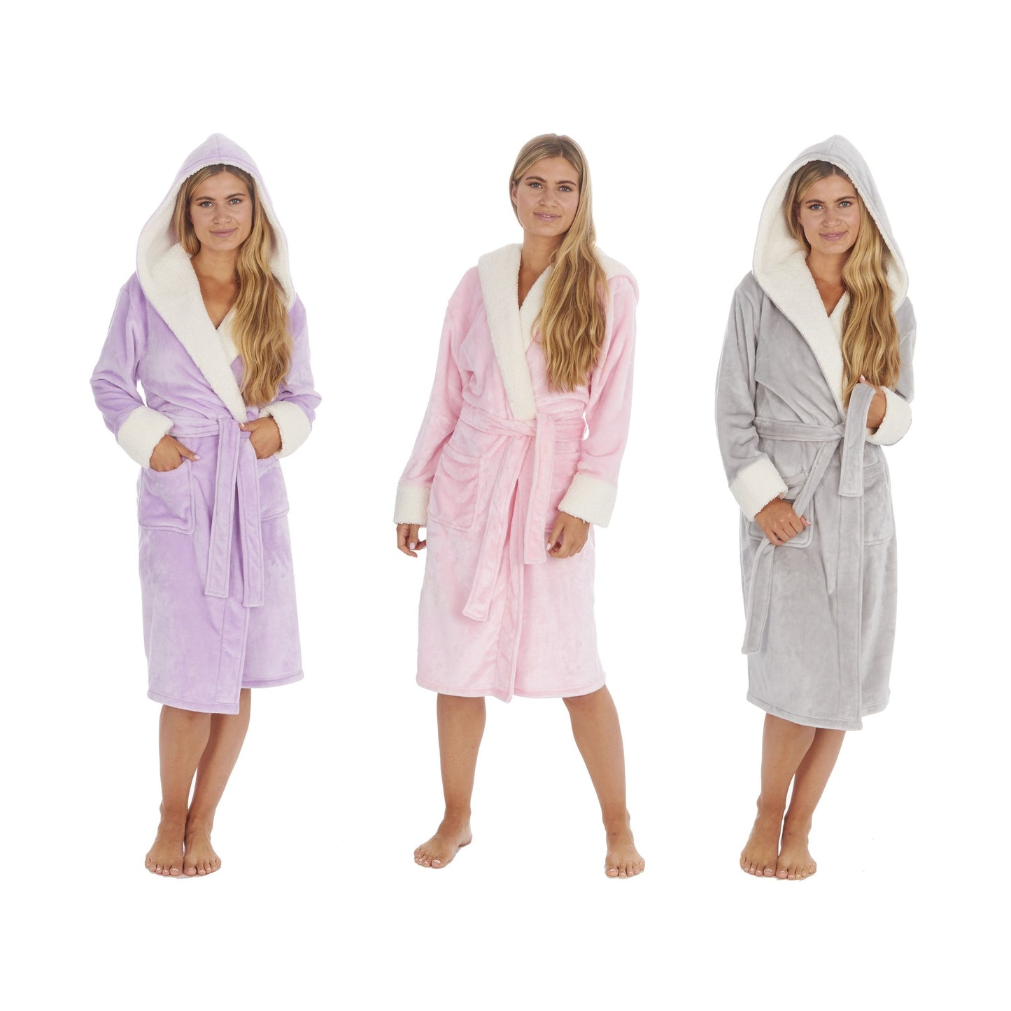 Ladies Soft Shimmer Effect Fleece Dressing Gown with Borg Fleece Trim ~ S-XL