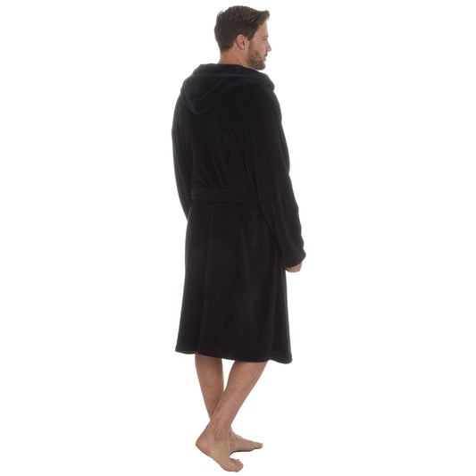 Mens Plain Coral Fleece Hooded Dressing Gown ~ M - 5XL