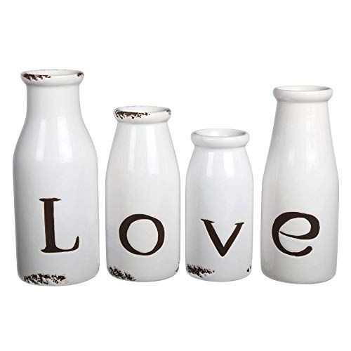 Ornament/Vase - Set 4 - Vintage White Ceramic - Milk Bottles