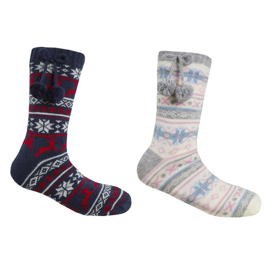 Ladies Knitted Christmas Design Slipper Socks