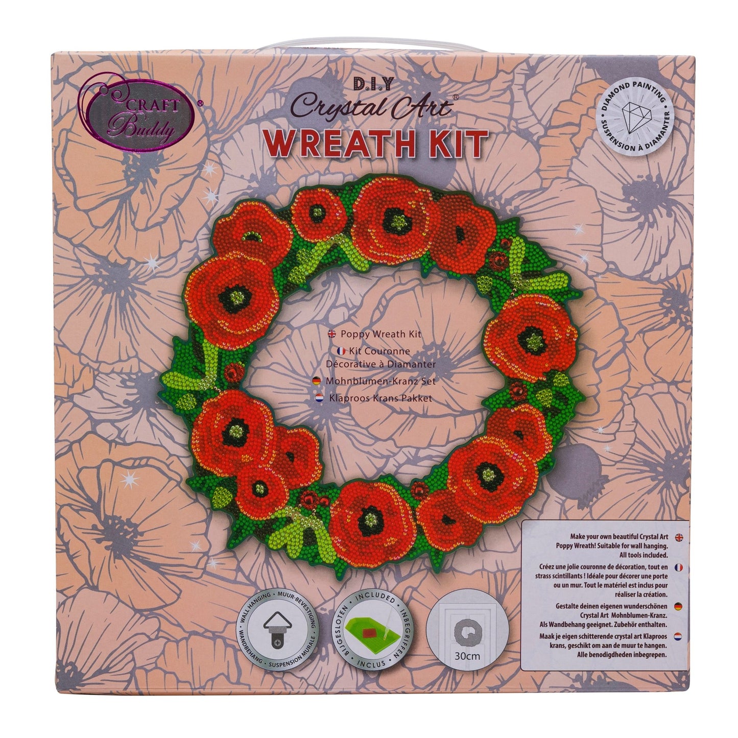 Craft Buddy Crystal Art 30cm Wreath Kit - Poppy Wreath