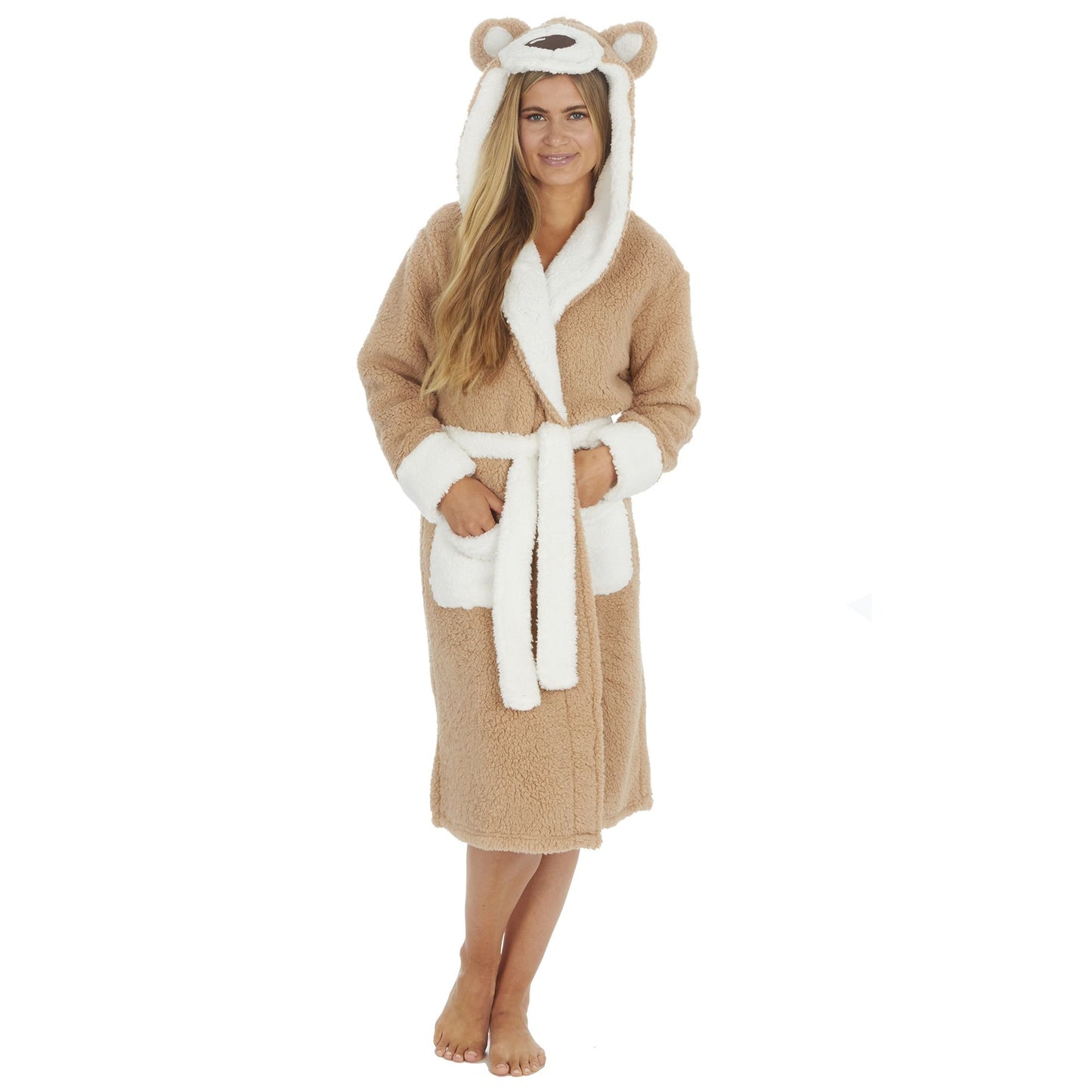 Ladies Teddy Bear Hooded Dressing Gown ~ S-XL