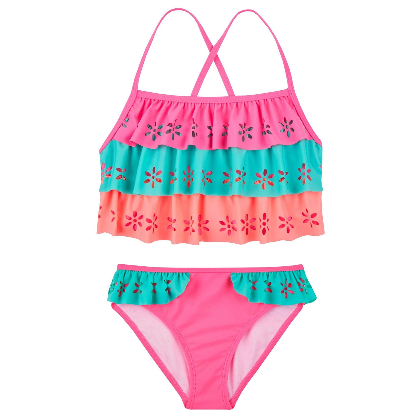 Girls Two Piece Swimsuit With Flower Detail ~ 2-13 years