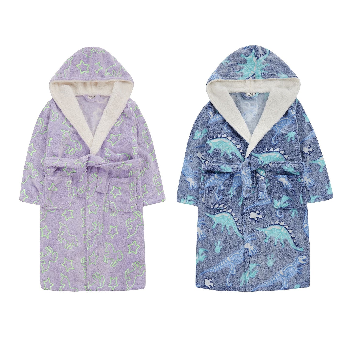 Childrens Glow In The Dark Dressing Gowns ~ Dinosaur or Unicorn ~ 2-13 Years
