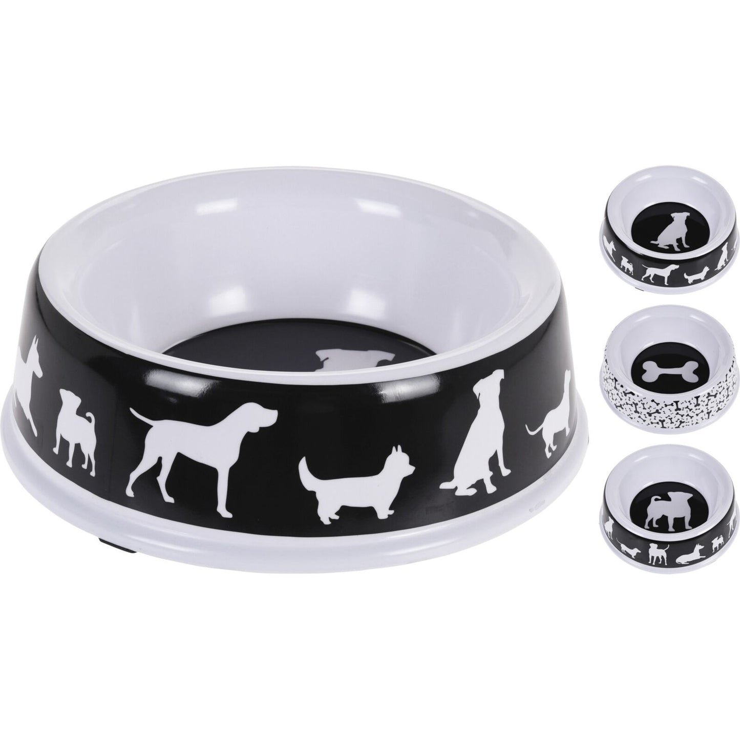 Large Black and White Melamine Dog Food / Water Bowl with Rubber Feet