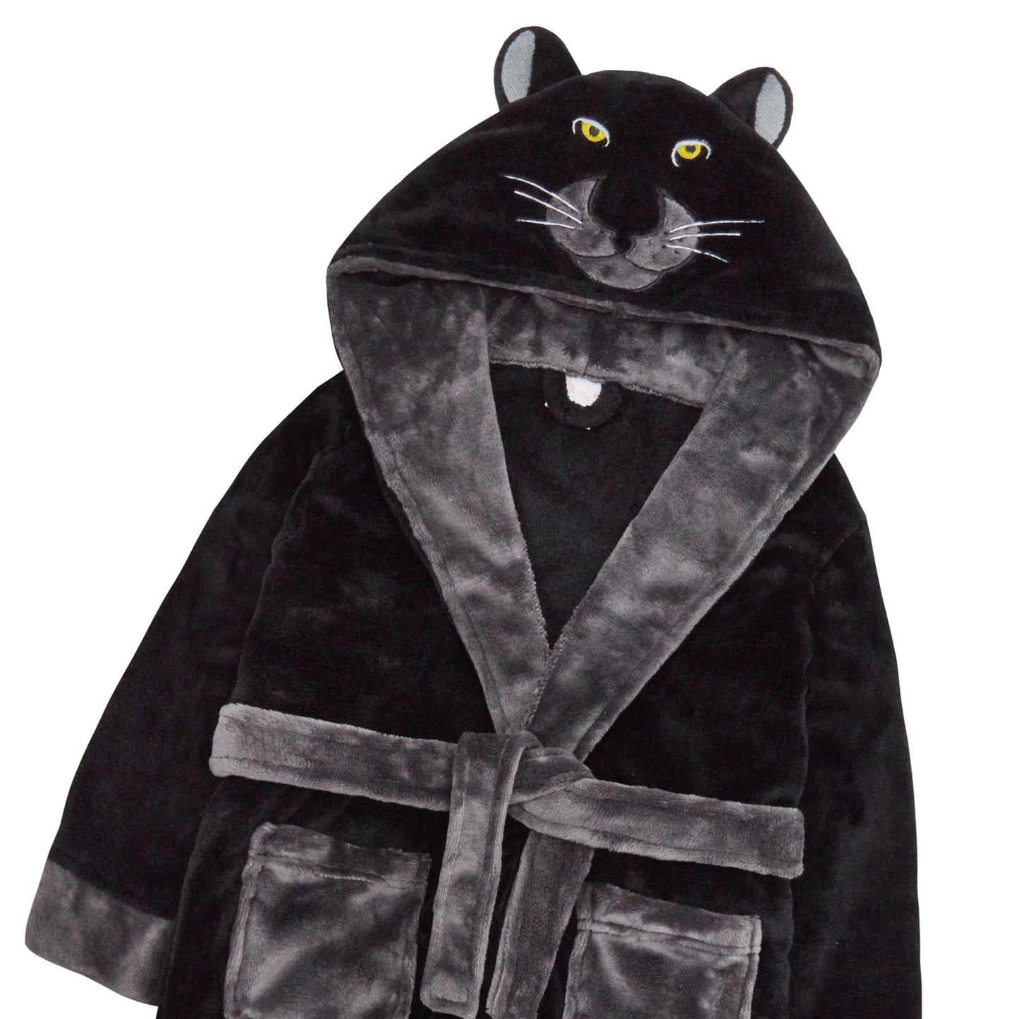 Childrens Panther Hood Plush Fleece Dressing Gown ~ 7-13 years