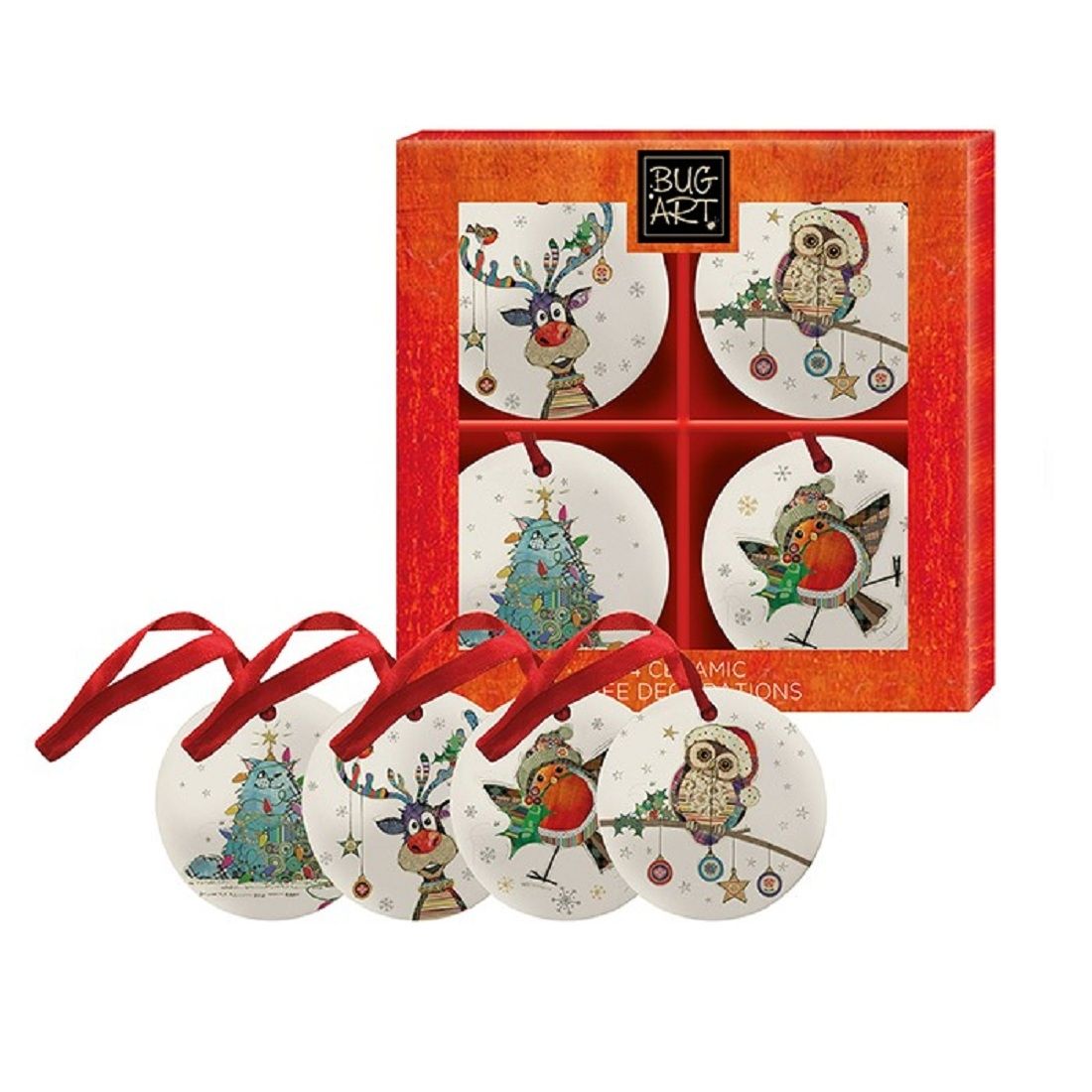 Set of 4 Ceramic Christmas Tree Decorations