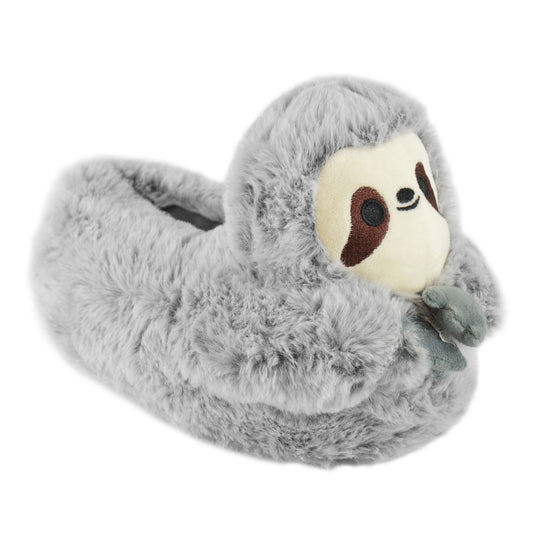 Ladies Novelty Plush Grey Sloth Slippers