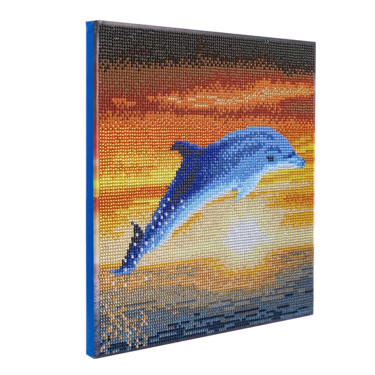 Craft Buddy 30cm x 30cm Mounted Crystal Art Kit - Full Crystal - Dolphin Sunrise