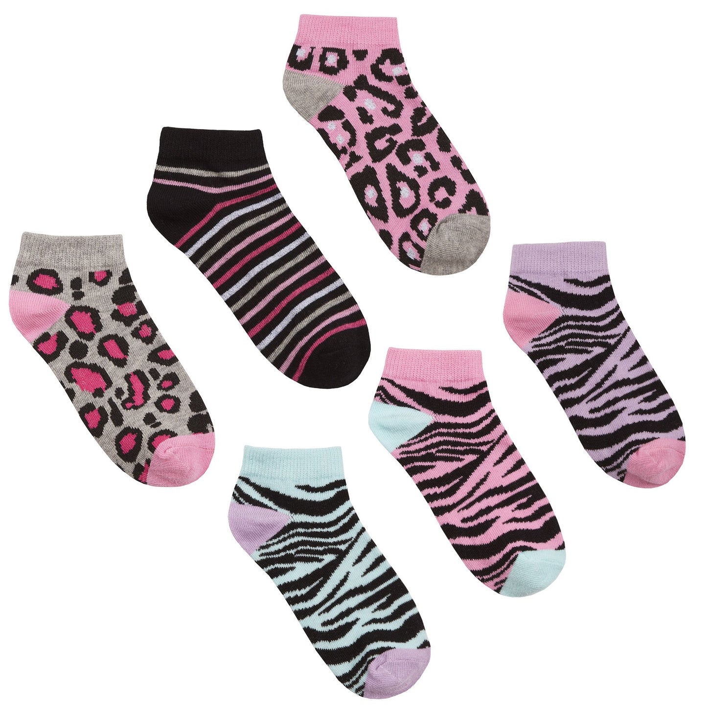 Girls 6 Pairs Animal Print Trainer Socks
