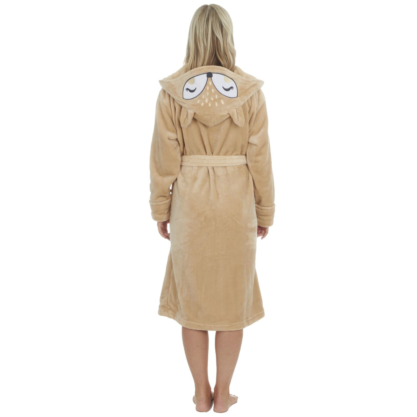 Ladies Fleece Dressing Gown with Fox Design Hood - S-XL
