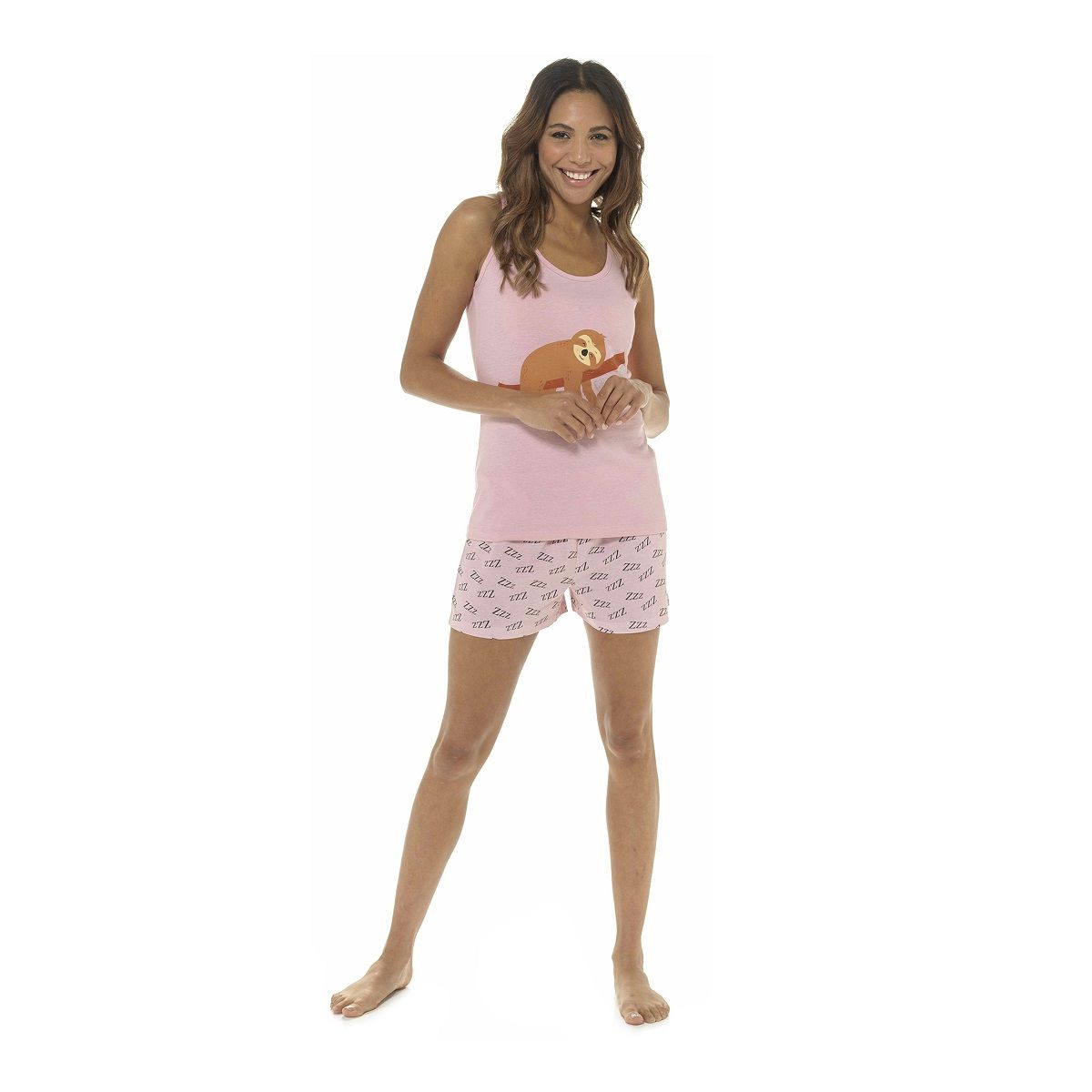 Ladies Sloth Design Pink Short Pyjama Set ~ S-XL
