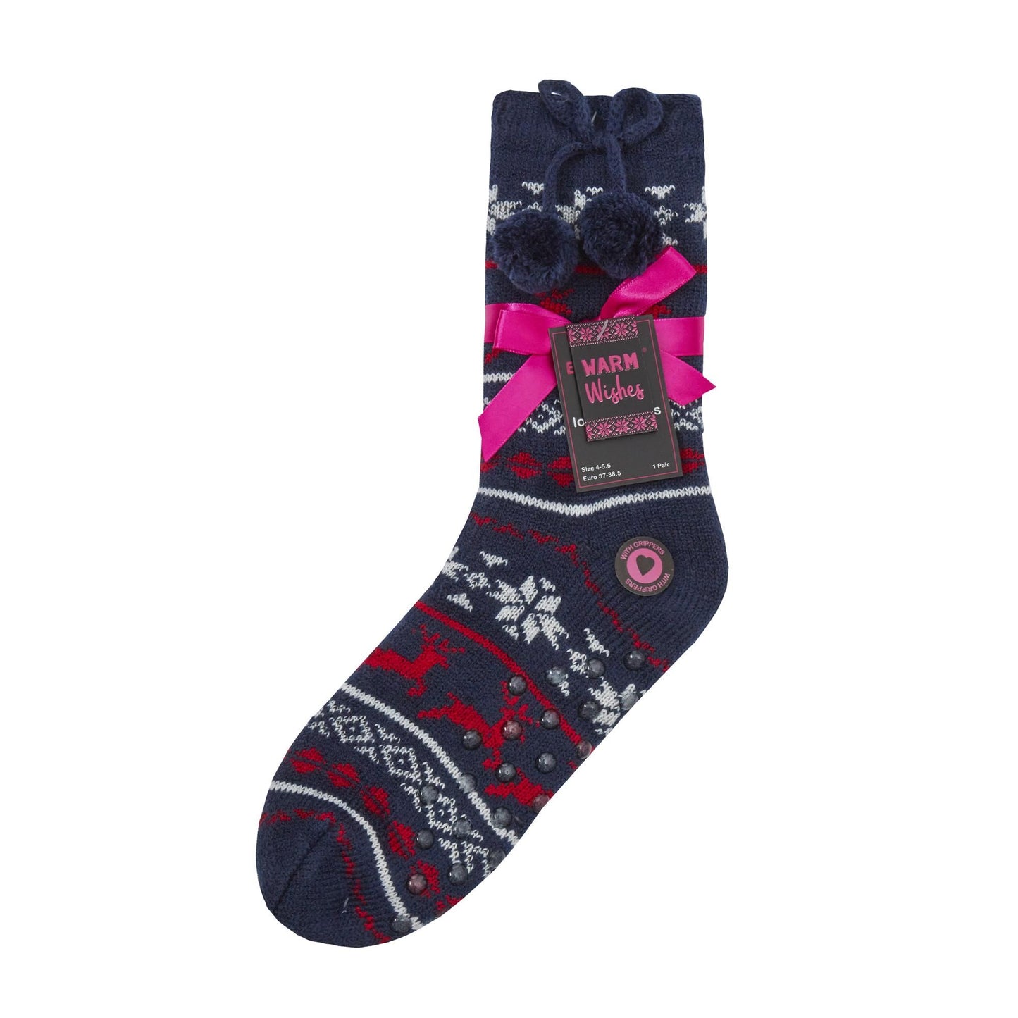 Girls Knitted Christmas Design Slipper Socks