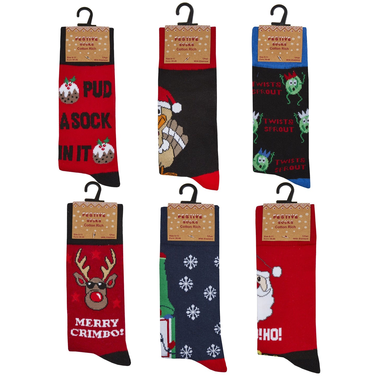 Adults 6 Pairs Christmas Socks on Single Carded Hangers