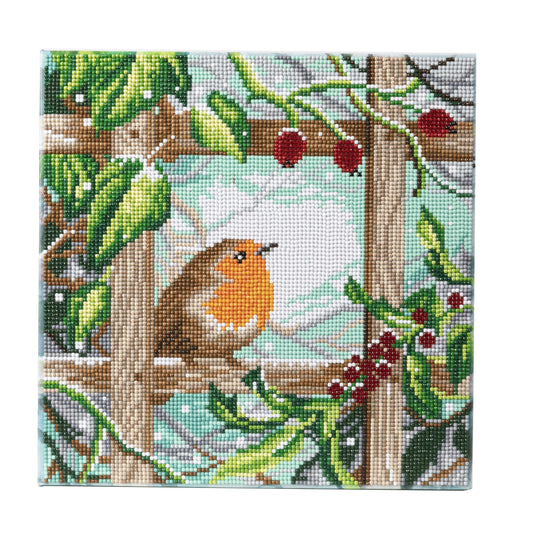 Craft Buddy Full Crystal Mounted Crystal Art Kit 30cm x 30cm - Robin At The Fence